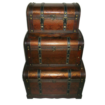 Boîte de rangement décorative en bois brun antique et imitation peau de serpent