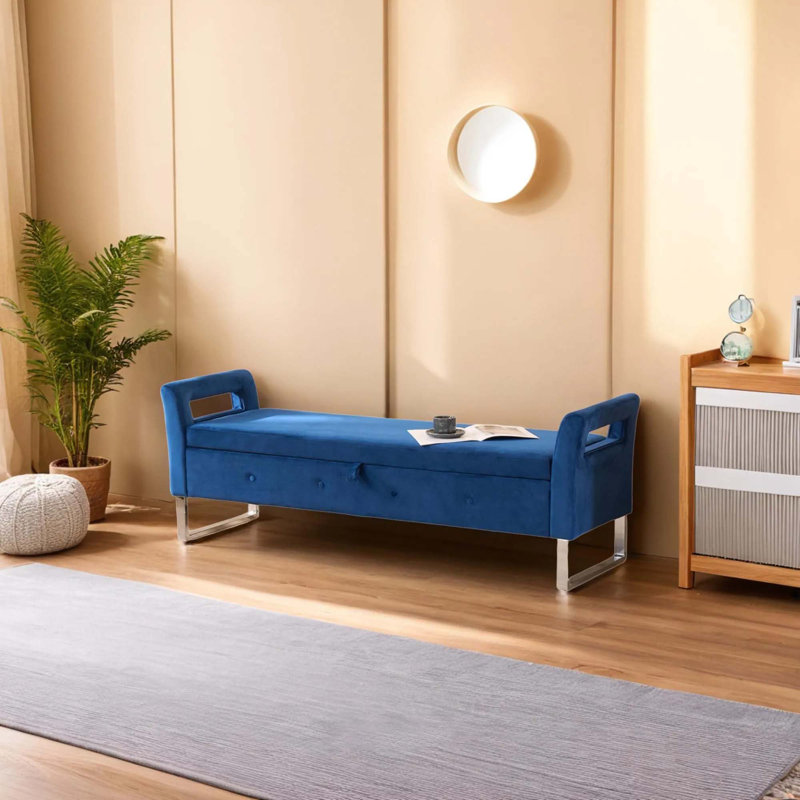 Banc de rangement capitonné l 67,89 po, Marine