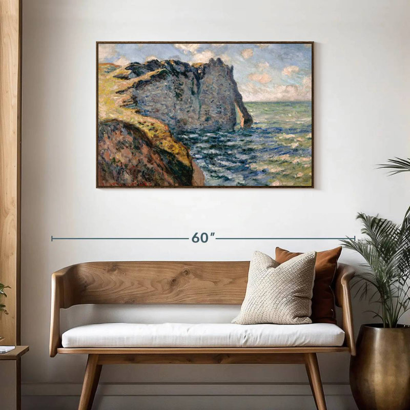 La falaise d'Aval Etretat, 25 po x 17 po, Cadre flottant en noyer