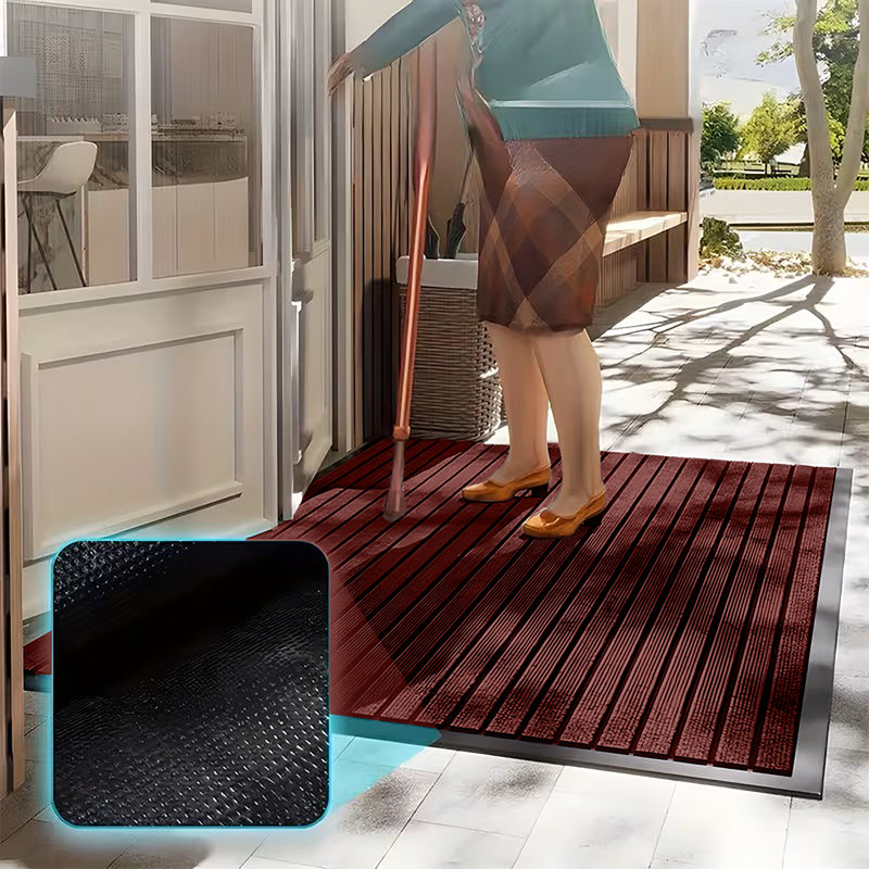 Non-Slip Indoor/Outdoor Hallway Kitchen Bedroom Rubber Door Mat, BURGUNDY, 80x300