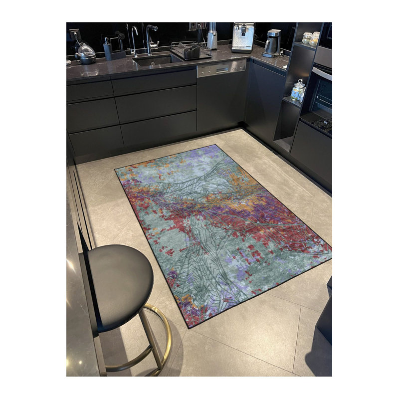 Tapis tissé rayé à motif pastel et lavable, Rectangle 3 pi 3 po x 4 pi 11 po