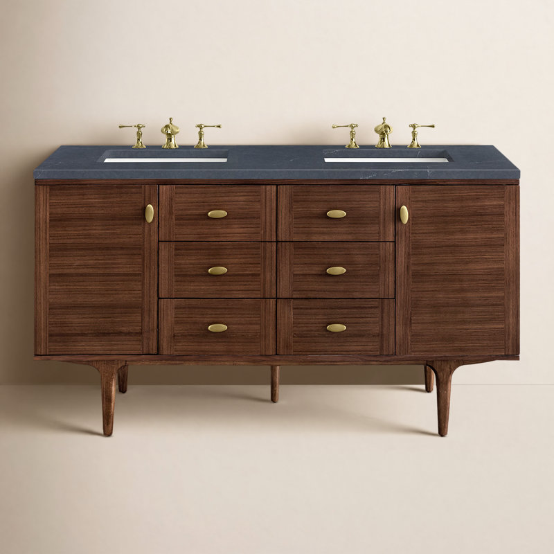 Curiel Double Bathroom Vanity Set, Charcoal Soapstone, 8" Widespread, 60"