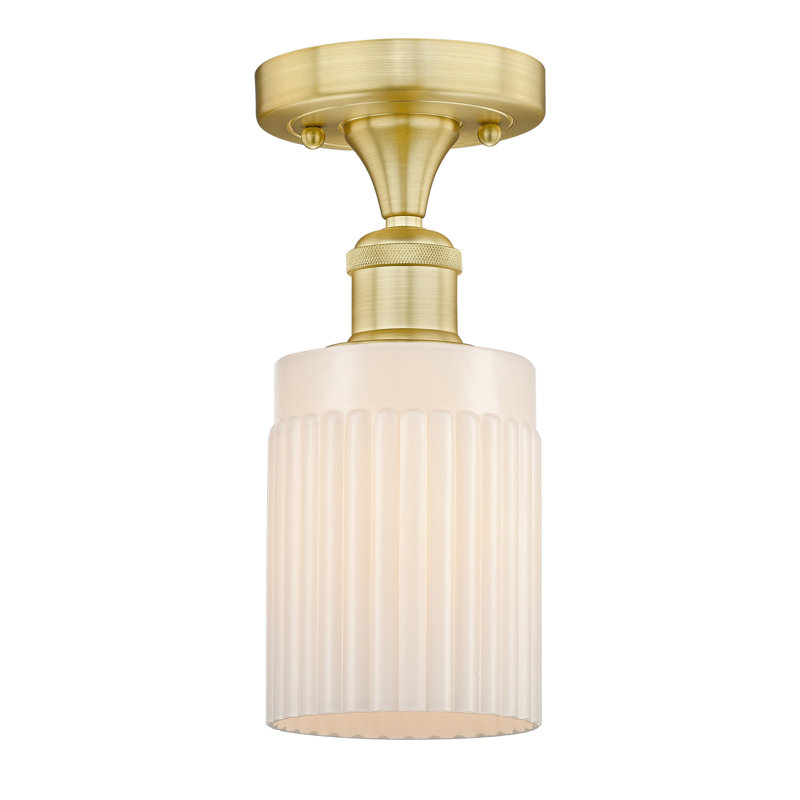 Plafonnier semi-encastré en verre Kamena, Blanc mat, H 9,13 po x l 4,5 po x P 4,5 po, Or satiné