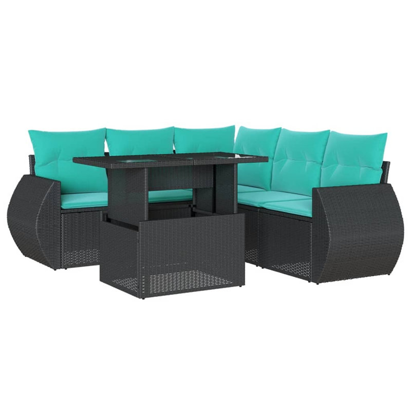Ensemble de canapé de patio 6 pièces avec coussins en rotin de polyester, Bleu clair, Noir