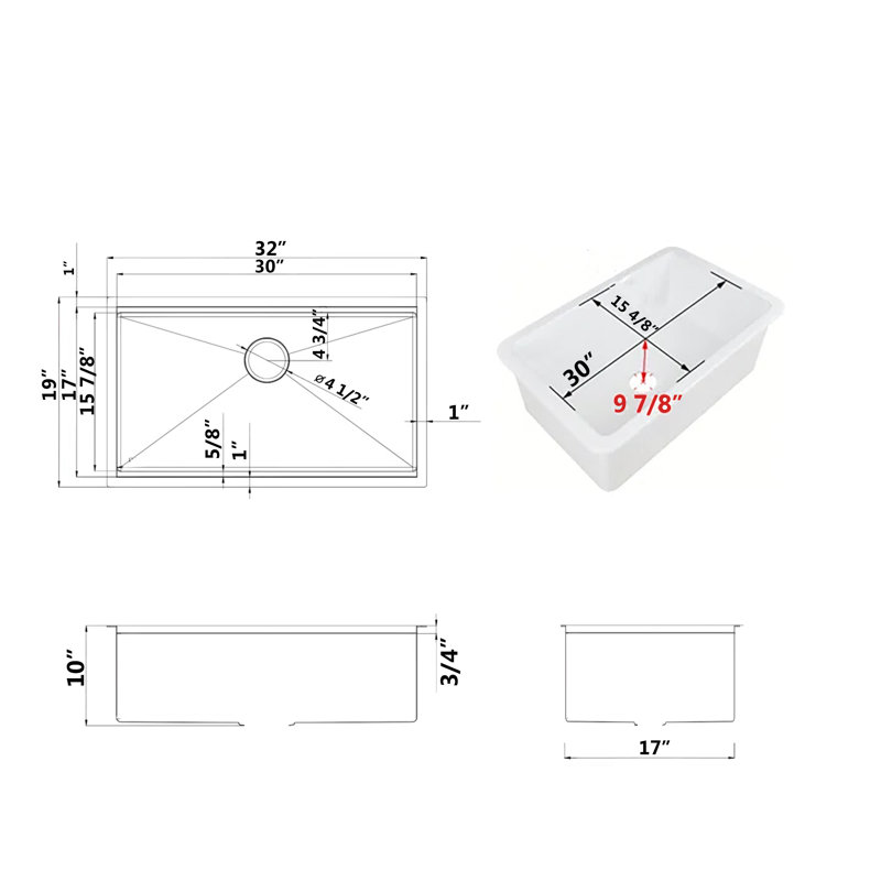 32.5" L x 19" W Undermount Kitchen Sink Rinse Drying Rack Grid Strainer Cutting Board, Black