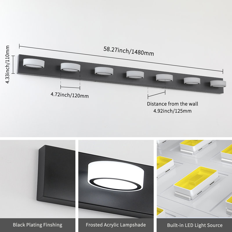 Macfadden LED Vanity Light, High Transmittance and Dimmable with 270° Rotatable, Matte Black, 7