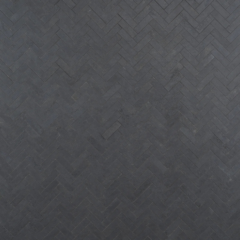 Portrait Herringbone Matte Porcelain Mosaic, Black Gold