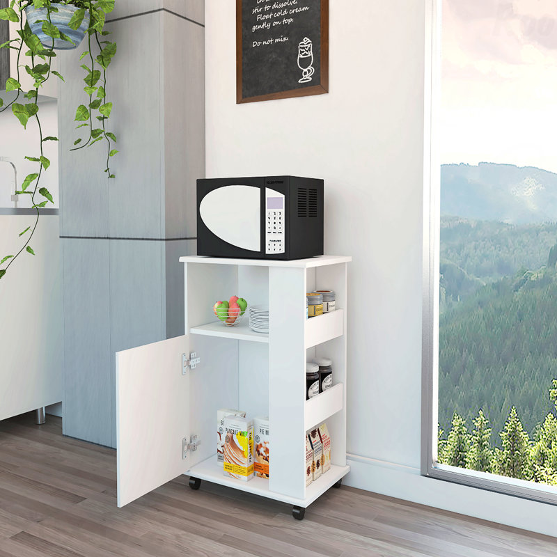 Armoire, porte simple, trois tablettes latérales - blanc