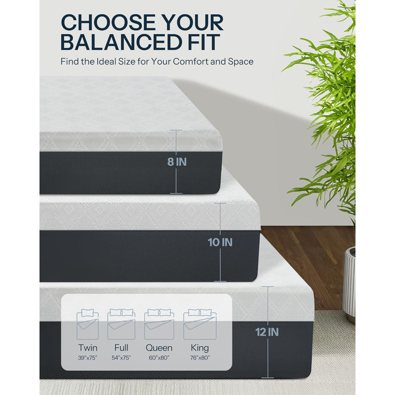 Cushiony 10" Medium-Firm Gel Memory Foam Mattress Full, Cooling Technology, Full, 10"