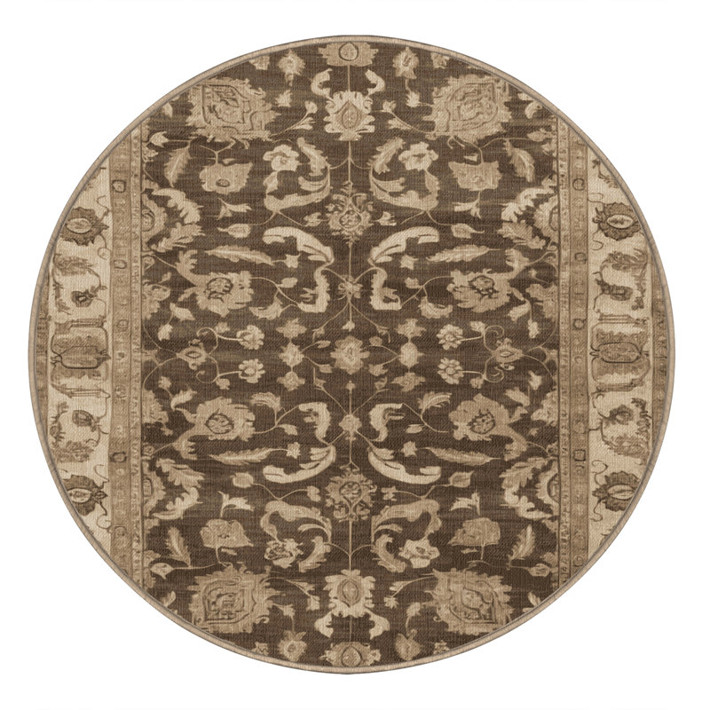 Tapis beige surteint lavable à la machine, Rond 8 pi