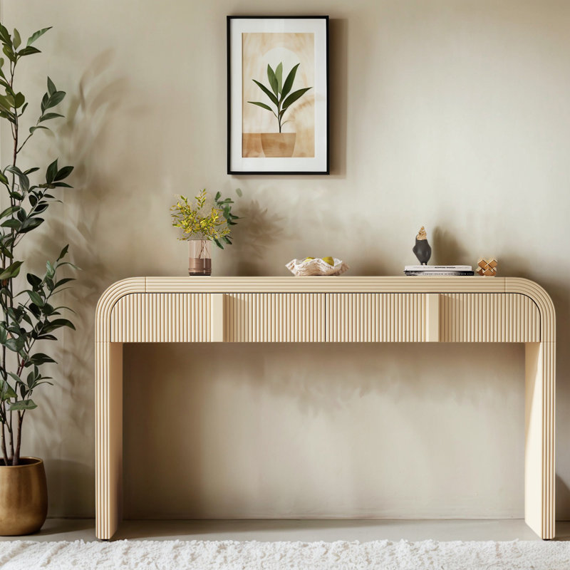Fluted Console Table With 2 Drawers And Rounded Corners – Modern Entryway Storage Sofa Table For Hallway Or Living Room