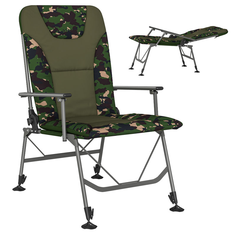 Outsunny Padded Camping Chair for Adults Portable Reclining, Brown/Green