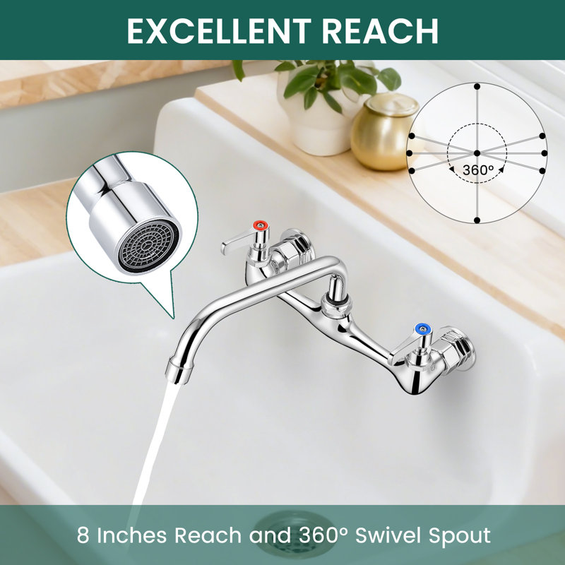 Dual control wall mounted hot and cold kitchen sink faucet