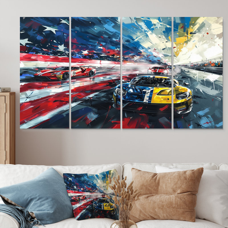 «American Sports Car At The Race Track III - Ensemble de décorations murales de course», H 32 po x l 64 po