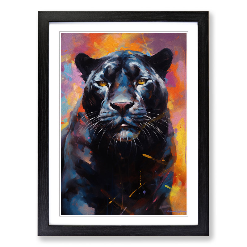Panther Gestural Art - Framed Print, 46cm H x 34cm W x 2cm D, Black Framed