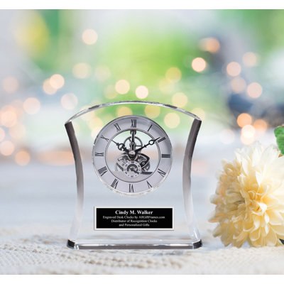 Analog Cherry Solid Wood Quartz Movement / Crystal Tabletop Clock in Silver