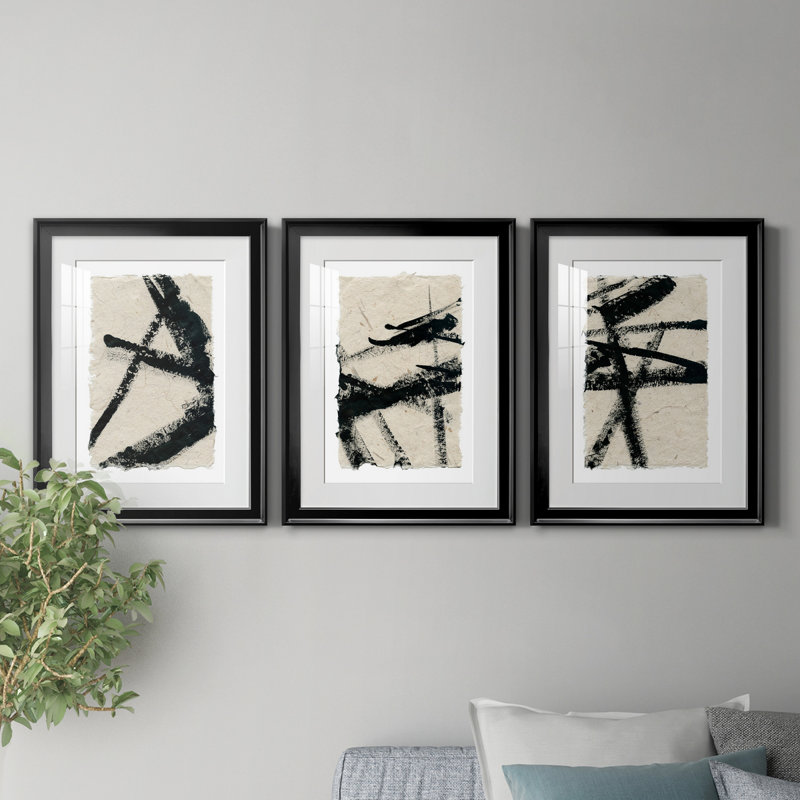 Lines Crossed I - Ensemble de 3 reproductions de cadres photo, Noir, H 18,5 po x l 73,5 po x P 1,5 po