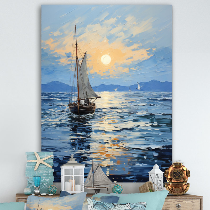 Bateau, voile, reflets, impression sur toile, Toile tendue, H 40 po x l 30 po