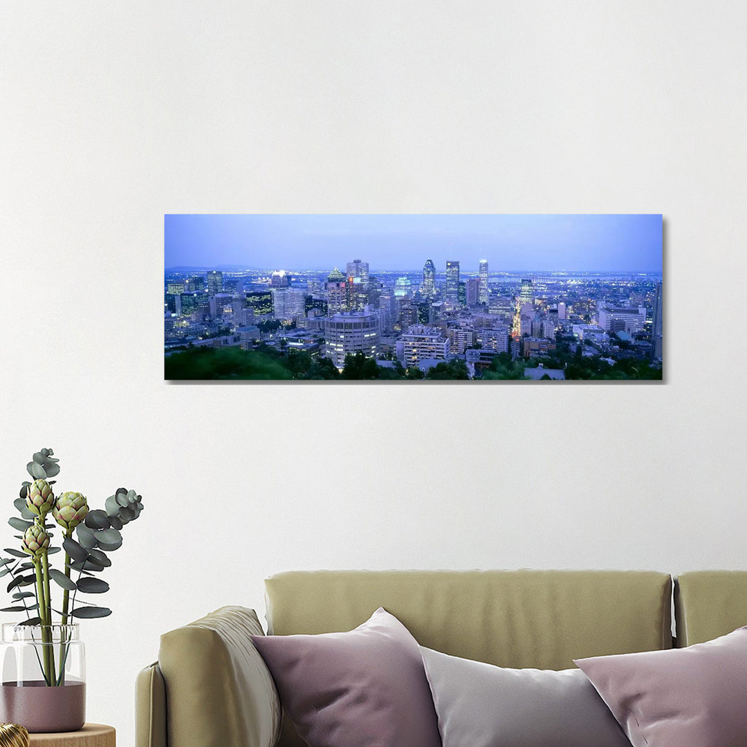 Downtown Skyline At Dusk, Montreal, Quebec, Canada - Wrapped Canvas Panoramic Print