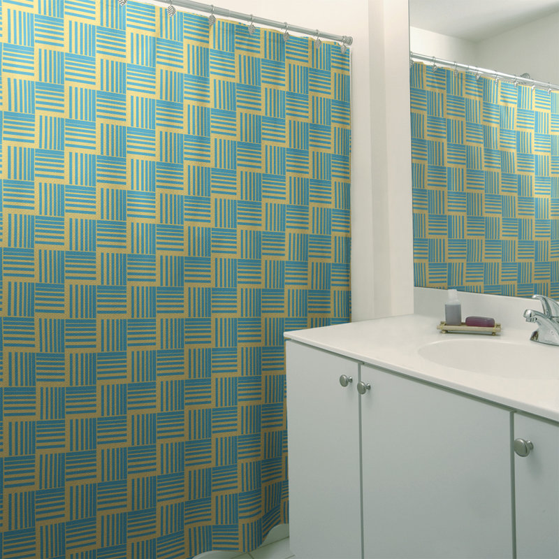 Rideau de douche simple basketweave rayures classic, Jaune / bleu sarcelle