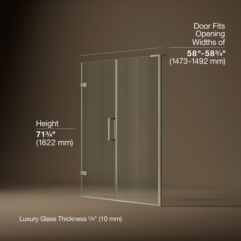Composed 58-In58-3/4-In W X 71-1/2-In H Frameless Pivot Shower Door With 3/8-In Crystal Clear Glass And Back-To-Back Vertical Door Pulls