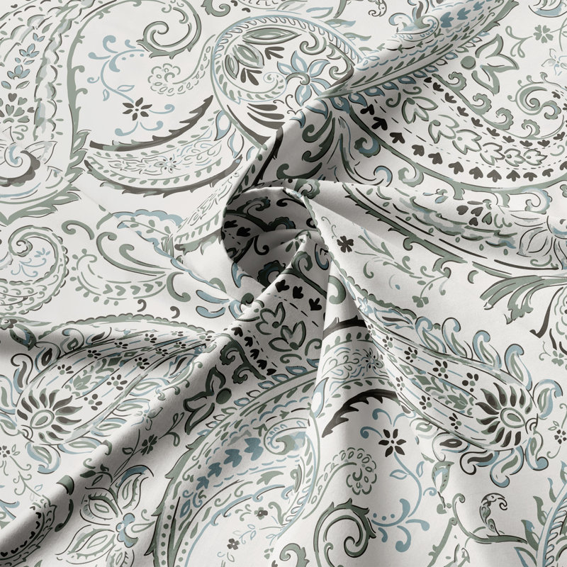 Paisley Seafoam Cotton Bedskirt, 18", Twin