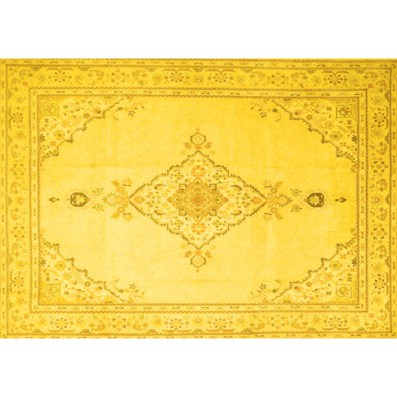 Milleigh Oriental Machine Woven Chenille/Polyester Area Rug in Yellow, Rectangle 2' x 3'