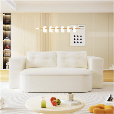 Modern 2-In-1 Foldable Sofa With Blanket And Pillows, Comfortable Plush Corduroy Fabric, Convertible Sleeper For Living Room And Bedroom