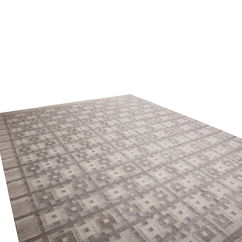 Rug & Kilim’S Scandinavian Inspired Beige-Brown And Blue Kilim Rug, Rectangle 9' x 12'