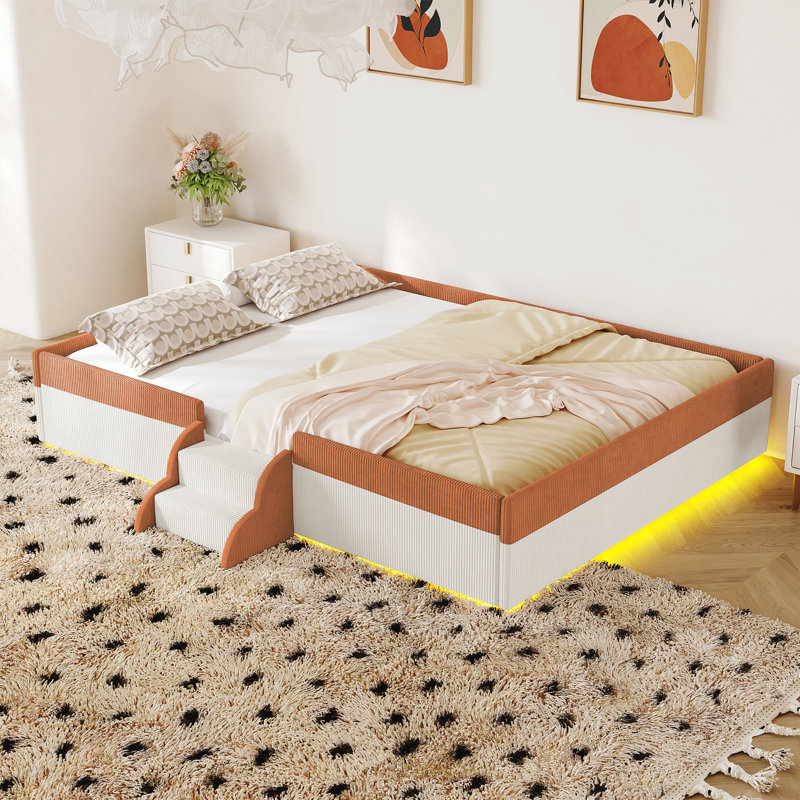 Lit double tapissier sur pied avec clôture, Full / Double, Brown+White