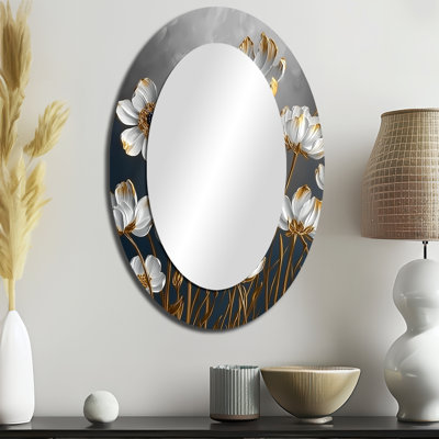Cornflowers In White And Gold Tones III - Modern Oval Wall Mirror