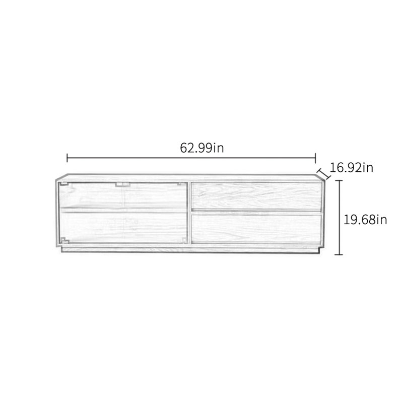 Meuble télé rétro en bois massif de style minimaliste, 62.99"