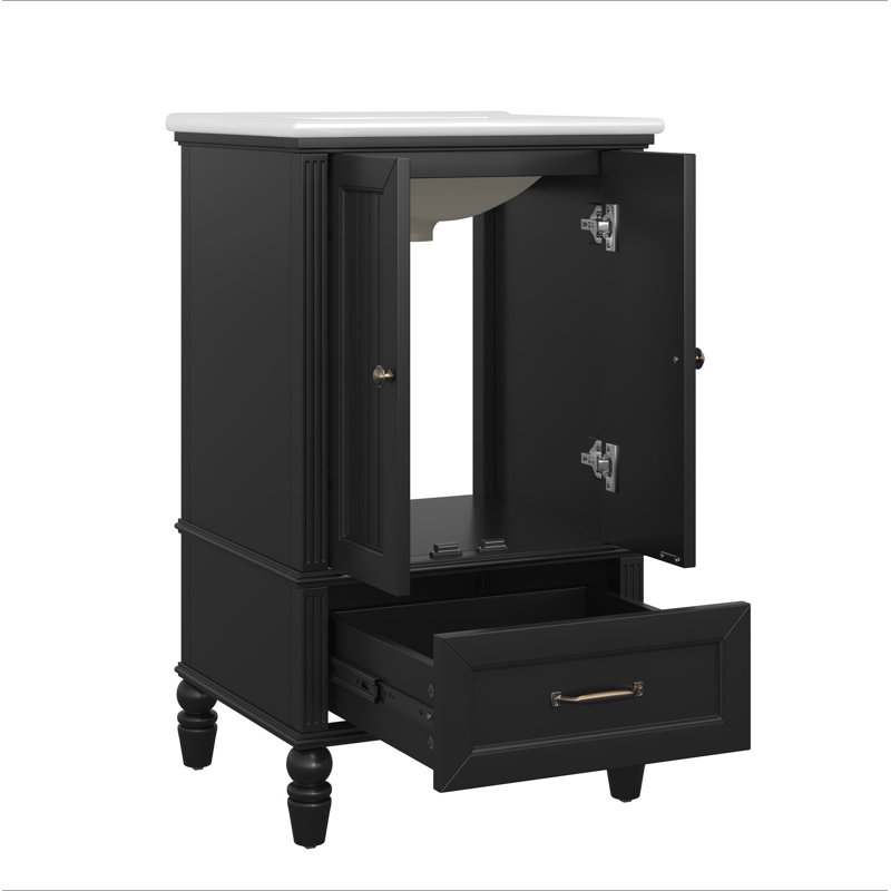Meuble-lavabo de 20 po avec lavabo, armoire de salle de bain avec deux portes, butoir de porte magnétique et patins réglables, tiroir