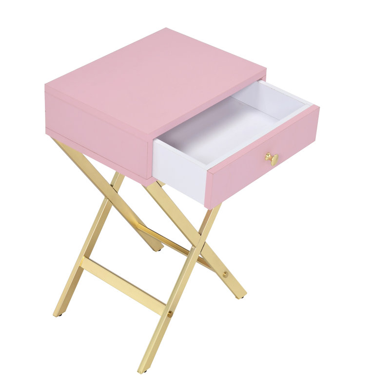 Table moderne rose et dorée avec tiroir - ajoute une touche d'élégance à la pièce avec fonction pratique, Rose