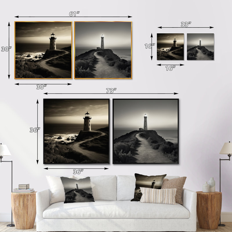 Phare noir et blanc Panorama, Cadre flottant noir, 16" H x 33" W
