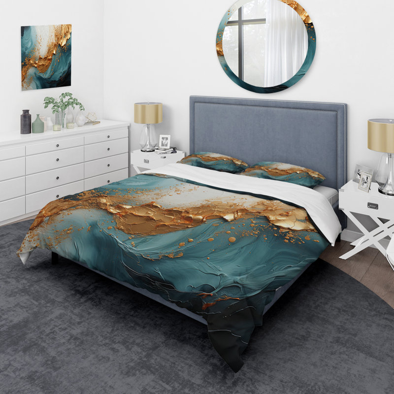 Ensemble de housse de couette Gold Teal Ocean Spiral - Abstract Spirals, Housse de couette très grand et 2 très grandes t
