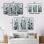 3 pièces sur toile - Feuillage bleu et fleurs-411544875-411544872