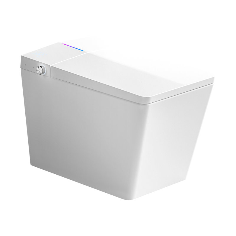Square Smart Toilet With Mounted Tank - Remote Managed Flushing, Heated Seat, Led Screen, User Programmable, White Appearance Inserted Operated, Auto Flush, Defined Settings,