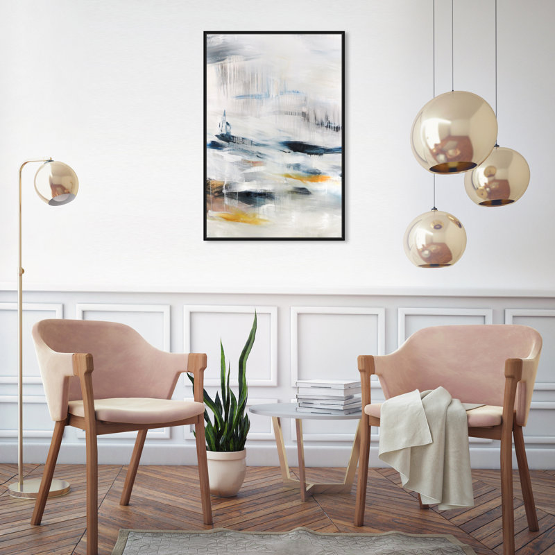 Modern Abstract Snow Landscape Print, Black Framed Canvas, 31" H x 21" W
