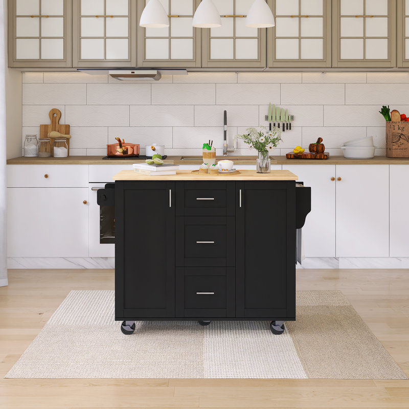 Chariot de cuisine 50 po avec support à épices et porte-serviettes 50 po, Black