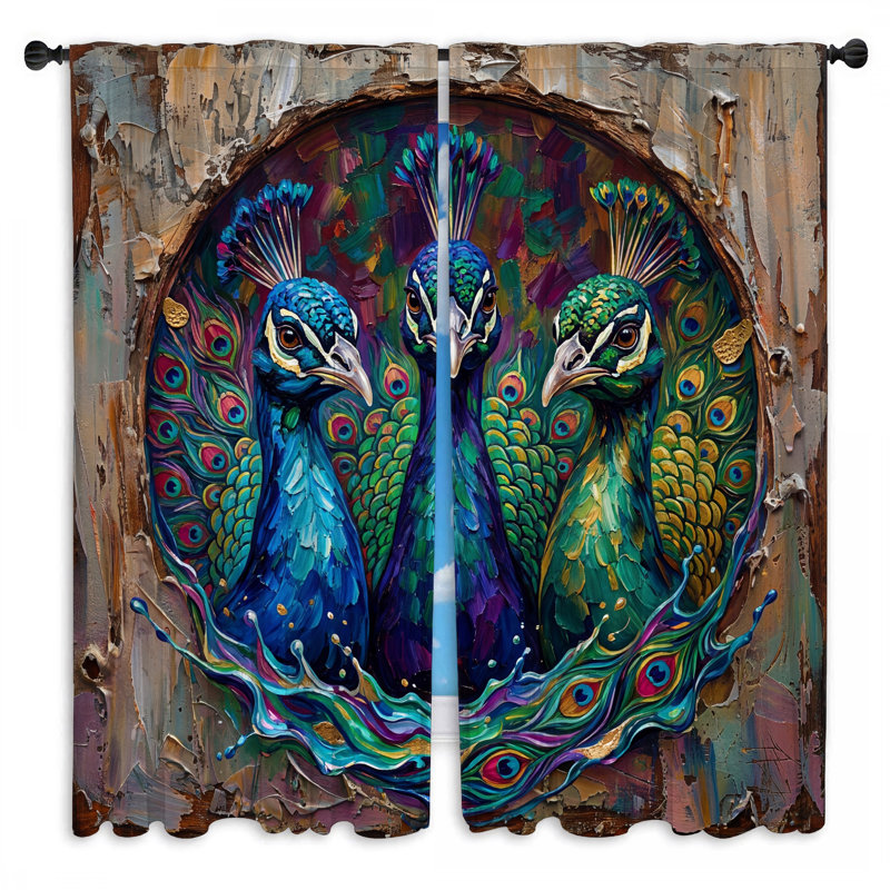 Trio de rideaux de fenêtre colorés et paon obscurcissant - 2 panneaux, 80in x 82in - 2 panels, Room Darkening