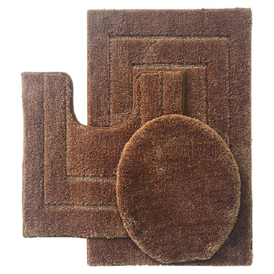 Clearwater Collection – 3-piece Bathroom Rug Set – Rust – Soft Microfiber Bath Mat, Contour Rug & Lid Cover
