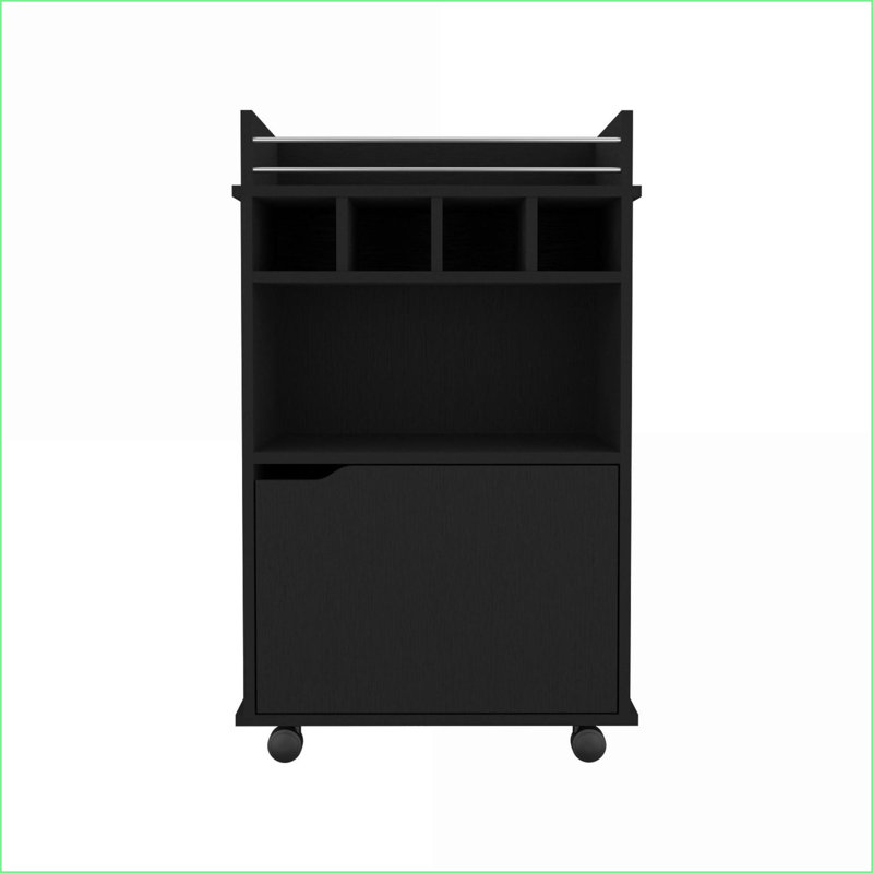 Chariot-bar avec 2 tablettes ouvertes, 4 casiers Armoire | Moderne | Bois d'ingénierie, Noir