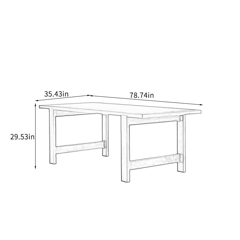 Table de salle à manger robuste en bois de frêne avec un artisanat exquis., H 29,53 po x L 78,74 po x l 35,43 po