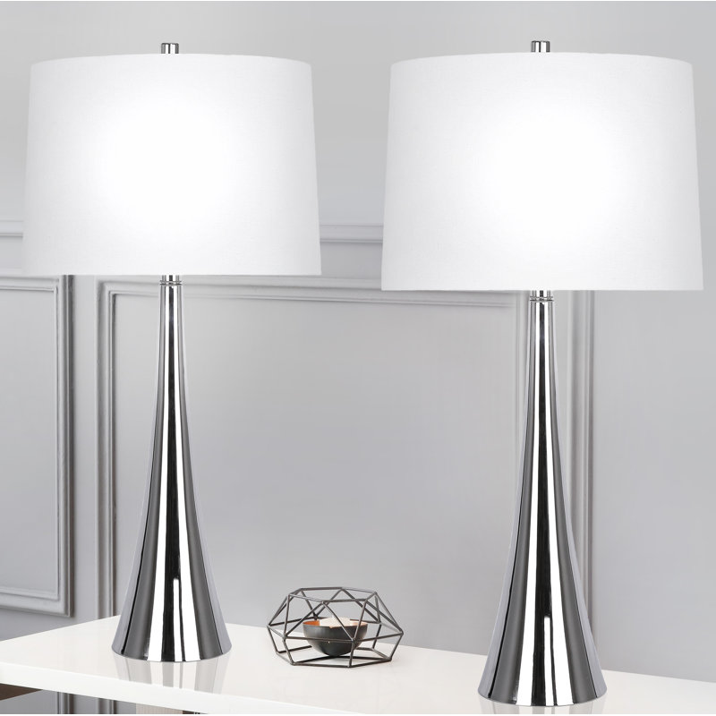 Ensemble de lampes de table standard 29,5 po Calesha, Nickel poli, Similicuir blanc