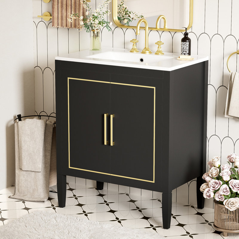 Meuble-lavabo de 30 po avec lavabo en céramique, porte à fermeture en douceur, tiroir dissimulé intégré