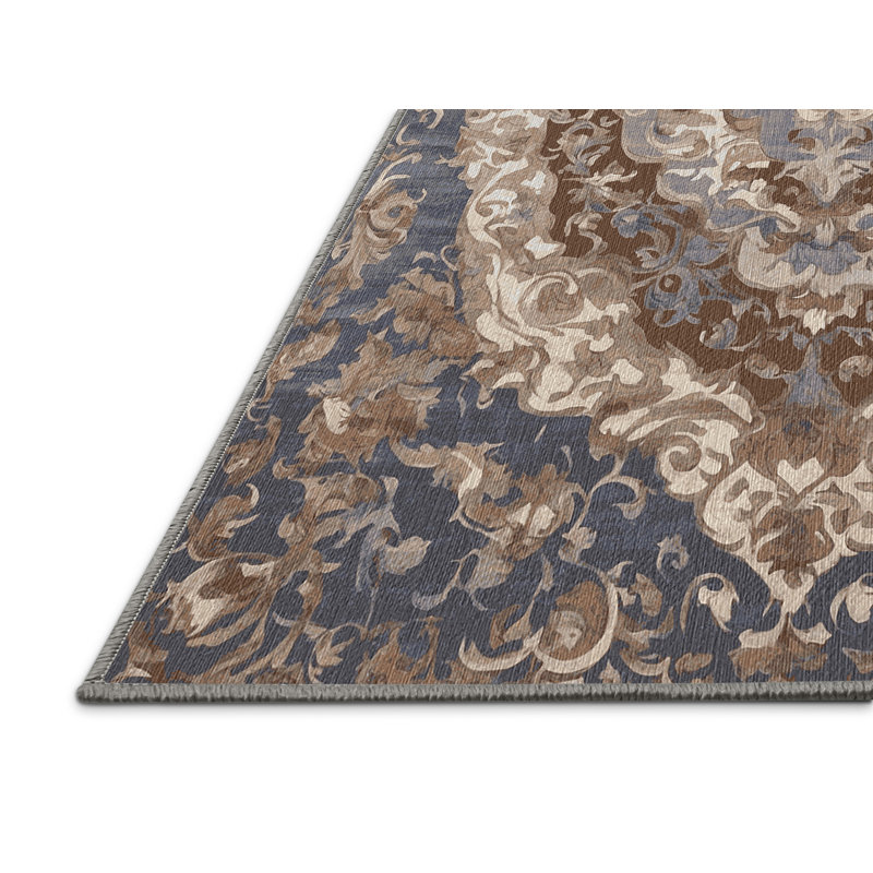 Machine Washable Gray Area Rug, Round 5'