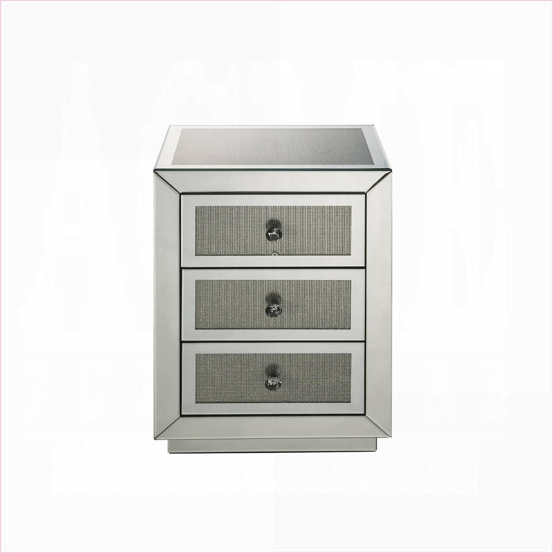 Table de chevet à miroir avec 3 tiroirs Glam
