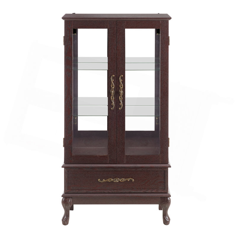Curio Cabinet Lighted Glass Cabinet Glass Wine Cabinet Curio Display Cabinet With Adjustable Glass Shelves 2 Doors And 1 Drawer Cabinet Sideboard With Bulb Included
