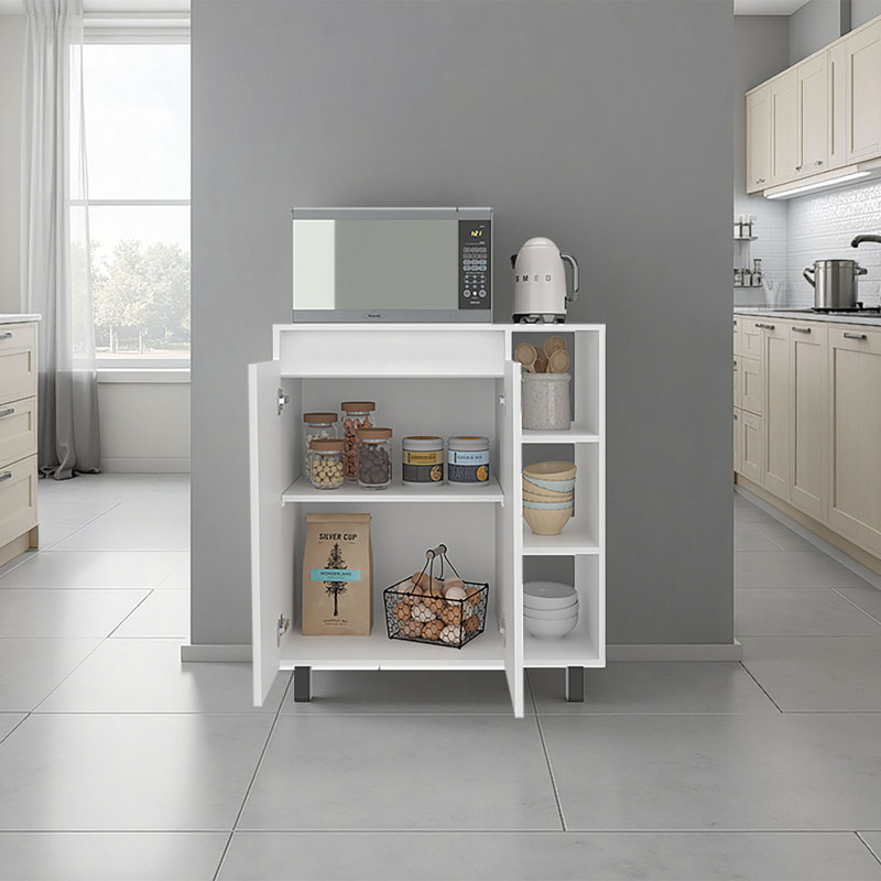 Buffet Cesna Micro-ondes, garde-manger compact autoportant avec rangement à 2 portes, 3 tablettes latérales ouvertes et surface d'appareil